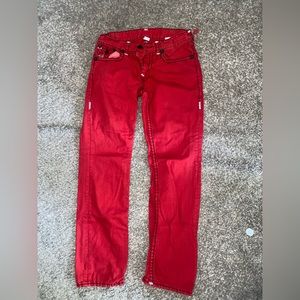 Men’s True Religion Jeans Size 33 Red Jeans White Stitching Vintage